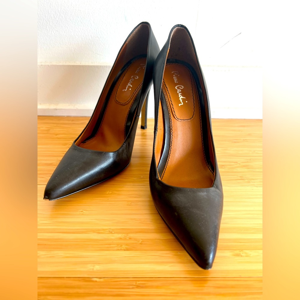 Pierre Cardin Leather Stiletto Black Heels